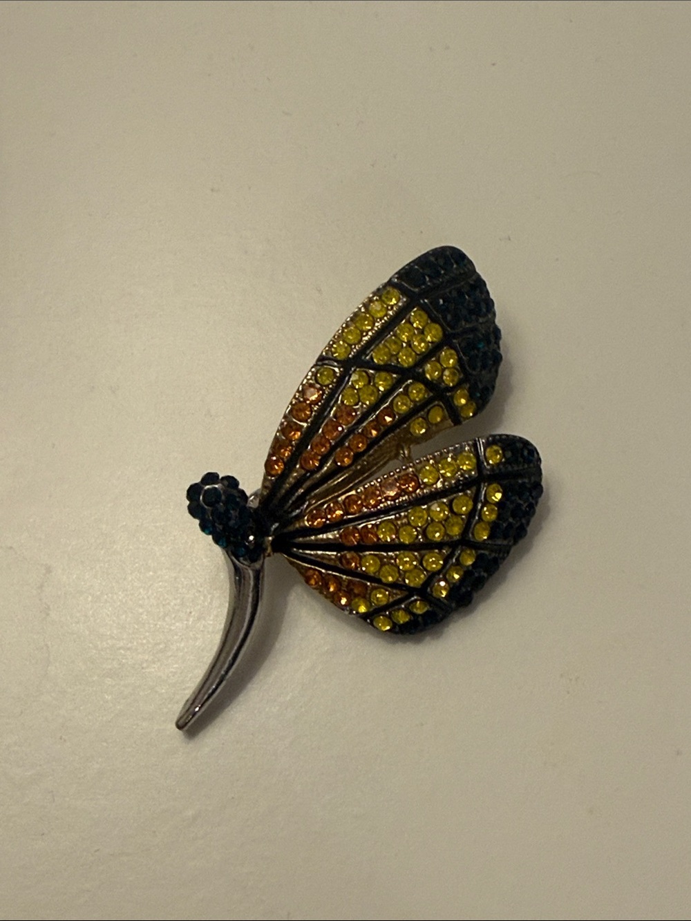 Butterfly Wing Crystal Brooch - Yellow & Orange Accent